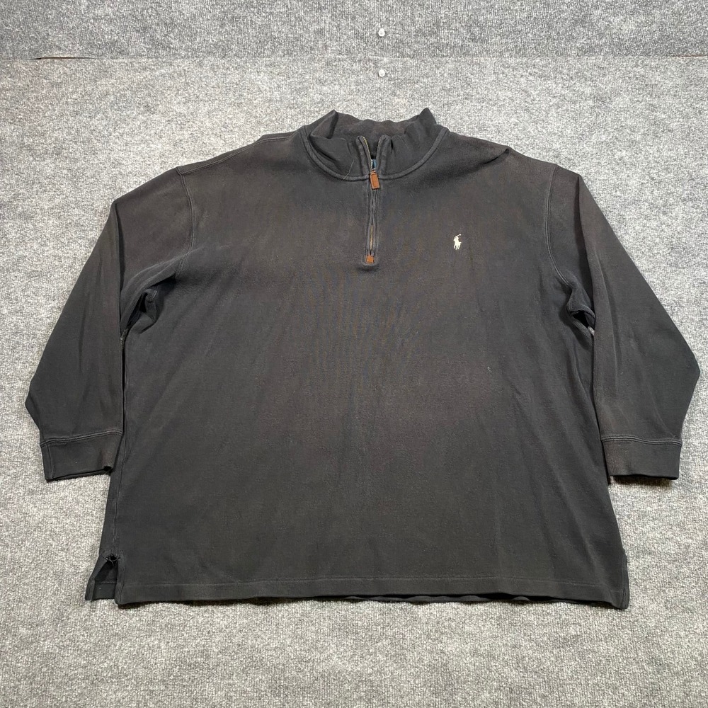 Polo Ralph Lauren Mens 4XB Big Quarter Zip Pullover Black Cotton Rib Sweater